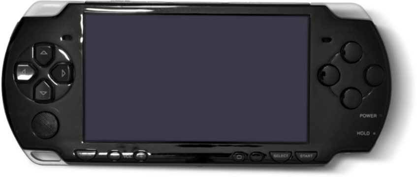 A handheld gaming device with a large screen and control buttons for interactive entertainment.