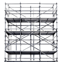 A sturdy metal scaffolding structure. Isolated on transparent white background, png	
