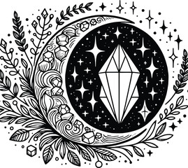 Crystal Mystical Moon – Magical Boho SVG Clipart
