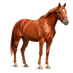 Obraz premium Realistic horse in white background, and a thoroughbred horse standing against a white background