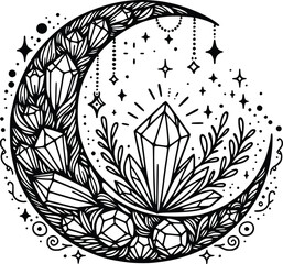 Crystal Mystical Moon – Magical Boho SVG Clipart