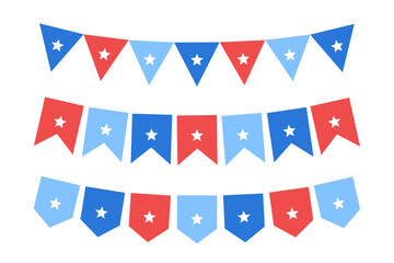 Obraz premium Party flag garland in red and blue for united states of America national element for independence day. Vector illustration