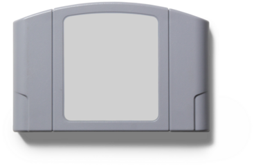 A gray video game cartridge with a blank label, typically used for playing games on a console.