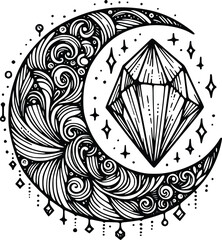 Crystal Mystical Moon – Magical Boho SVG Clipart