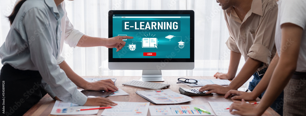 Poster E-learning website with brisk sofware for student to study online on the internet network