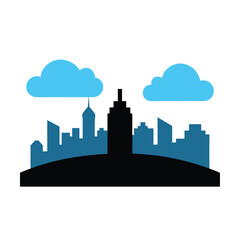 Fototapeta premium A striking vector silhouette of a city skyline with urban buildings against the dark sky, perfect for business or travel illustrations