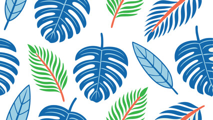 “Seamless Tropical Leaves Vector Pattern – Clean Flat Palm & Monstera Foliage Background”