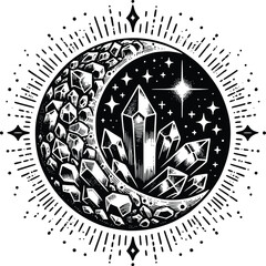 Crystal Mystical Moon – Magical Boho SVG Clipart