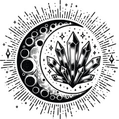 Crystal Mystical Moon – Magical Boho SVG Clipart
