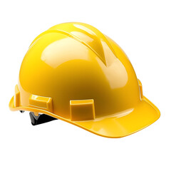 A bright yellow construction helmet, symbolizing safety and protection in the workplace. Isolated on transparent white background, png	