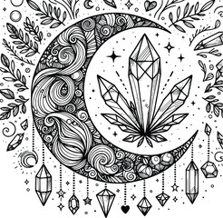 Crystal Mystical Moon – Magical Boho SVG Clipart