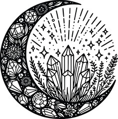 Crystal Mystical Moon – Magical Boho SVG Clipart