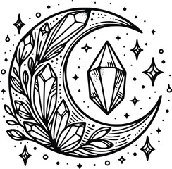 Crystal Mystical Moon – Magical Boho SVG Clipart