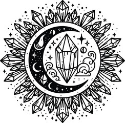 Crystal Mystical Moon – Magical Boho SVG Clipart