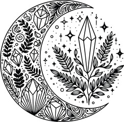Crystal Mystical Moon – Magical Boho SVG Clipart