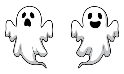 Vector halloween illustration of white funny cute ghosts on the white background Halloween Spooky Cute Ghost Vector Collection
