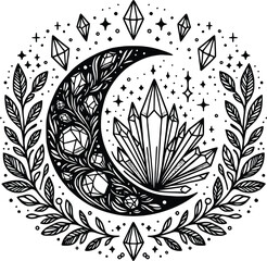 Crystal Mystical Moon – Magical Boho SVG Clipart