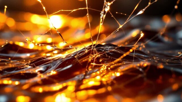 An intimate portrayal of delicate, interconnected fibers weaving across a surface, their structure enhanced by soft, warm lighting that accentuates texture and form 4k Animation video