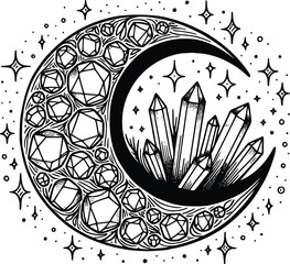 Crystal Mystical Moon – Magical Boho SVG Clipart