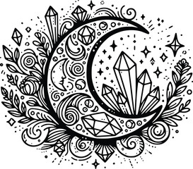 Crystal Mystical Moon – Magical Boho SVG Clipart