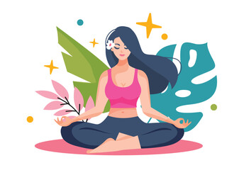 A young woman with a beautiful toned body is doing yoga.