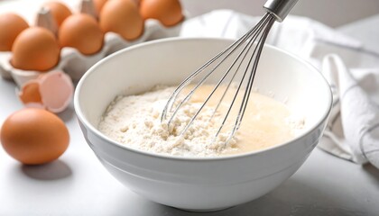 Mixing pancake batter with kitchen.