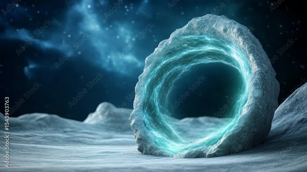 Poster celestial portal: a mesmerizing portal of radiant energy, nestled within a colossal stone structure,