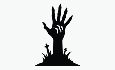zombie hand rising silhouette, zombie hand rising from grave with horror vector art illustration 