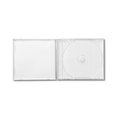A clear CD case with an empty space for a disc, showcasing a minimalist design suitable for storing music or data.