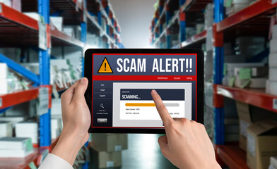Cyber security software show alert of cyber attack for protection snugly. Danger from virus,...