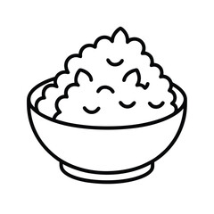 Teriyaki chicken on rice in thin line drawing Vector illustration