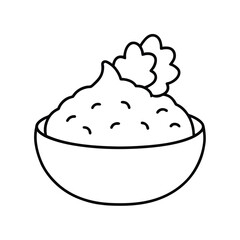 Teriyaki chicken on rice in thin line Vector illustration