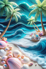 Tropical Beach Seashells Paradise Art