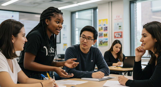 Collaborative Learning Diverse Students Engaging in Group Study and Discussion - Powered by Adobe