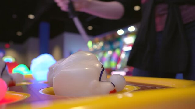 Playing a clown whacking game at arcade 4k
