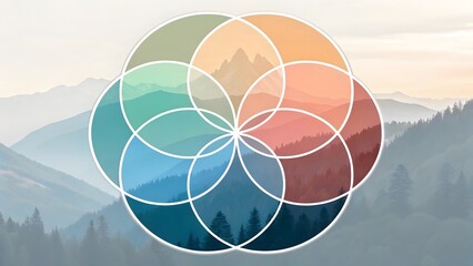 Abstract Flower of Life Mandala Over Mountain Landscape