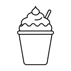 Frozen yogurt cup with fruit toppings shown in delicate minimalist line art Vector illustration