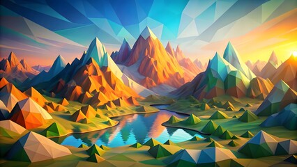 Low-polygonal mountain landscape
