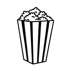Striped box of popping popcorn illustrated in refined fine line drawing style Vector illustration