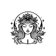 beauty line art queen logo template. goddess of nature logo illustration. Goddess vector logo	
