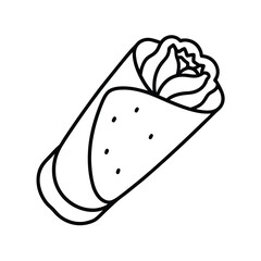 Shawarma roll wrapped in paper depicted in slender flowing single line art Vector illustration