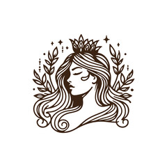 beauty line art queen logo template. goddess of nature logo illustration. Goddess vector logo	
