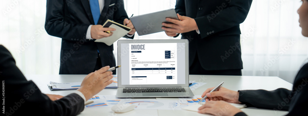 Poster invoice on computer screen from accounting application. computer program for financial and budget of