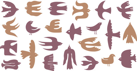 Simple bird silhouettes. Flying dove, abstract pigeon, minimalist sparrow and swallow figure. Peace and freedom birds scandinavian style decorative vector icons set.