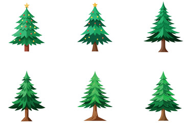 Pine Trees Vector Designs Set Minimal Flat Evergreen Forest Tree Illustrations