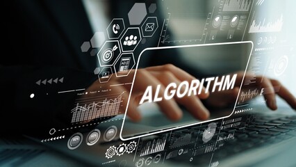 Digital Technology Concept with Focus on Algorithm Analysis and Data Visualization in Business...