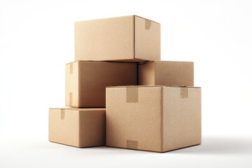 A stack of four unbranded, light brown cardboard boxes, various sizes, on a white background; some boxes show sealed tape
