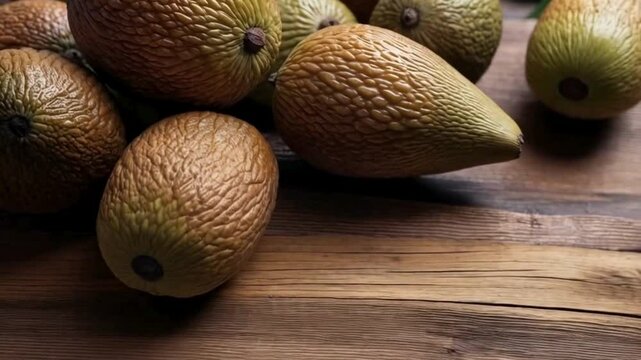 Rotating Jenipapo Fruit in 4K Macro Shot &ndash; Earthy Brown Texture and Organic Surface Detail, Calm and Clean Aesthetic

