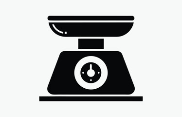 kitchen scale icon, cooking tool silhouette, black and white vector