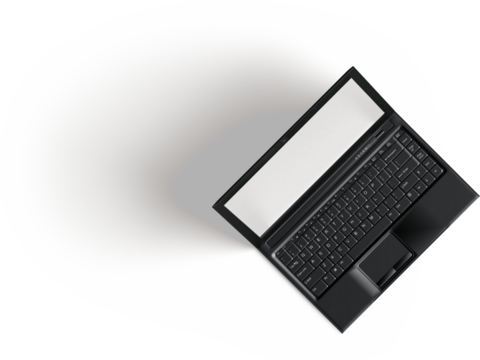 A minimalist laptop illustration with a shadow effect, emphasizing technology and digital work.